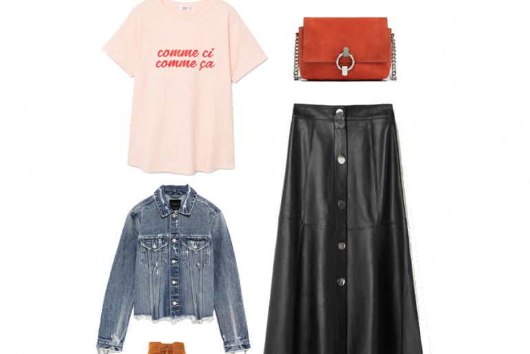 Friday wear : jupe en cuir & t-shirt à message