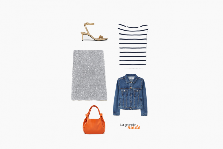 Décaler & décontracter la jupe à paillettes La Grande Mode - Jupe à paillettes et jean - Printemps 2018