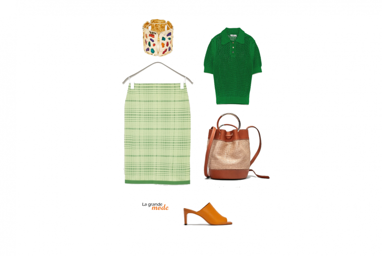 Ciel, du jacquard !… La Grande Mode - Idée look jupe jacquard et polo - Tendance mode printemps 2018