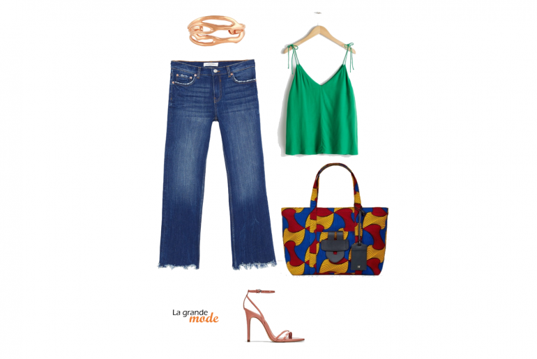 Idée look jean, sandales & cabas : citadin, printanier et branché La Grande Mode - Idée look jean sandales pour brunette - Tendance mode printemps été 2018