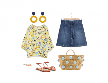 La Grande Mode - Idée look jupe en denim et top imprimé - Tendance mode printemps été 2018