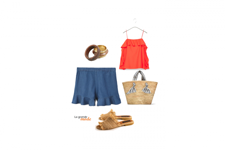 Short en denim & Bretelles : combo idéal pour une chaude journée d’été La Grande Mode - Idée look short en denim et top à bretelles - Tendance mode printemps été 2018