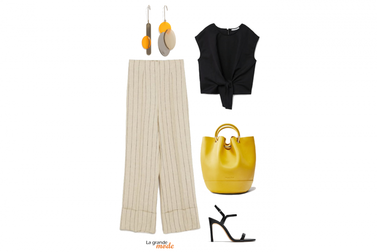 Black, Beige & Yellow : idée look pro avec un pantalon en lin La Grande Mode - Idée look pro avec un pantalon en lin - Tendance mode printemps été 2018