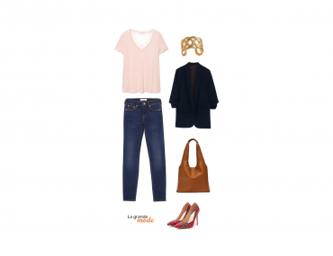 La Grande Mode - Idée look jean brut, blazer loose & escarpins à imprimé écossais - Tendance mode automne hiver 2018