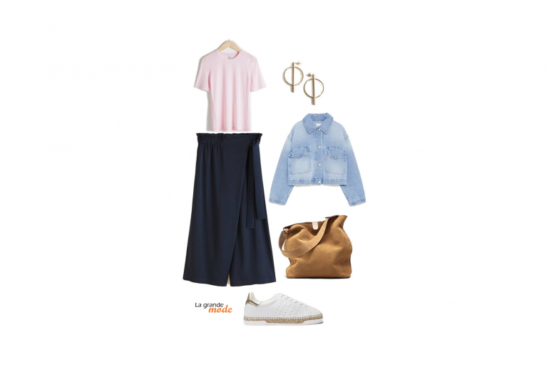 Jupe-culotte : la tendance joliment régressive La Grande Mode - Idée look jupe-culotte, t-shirt, baskets - Tendances Mode Automne Hiver 2018