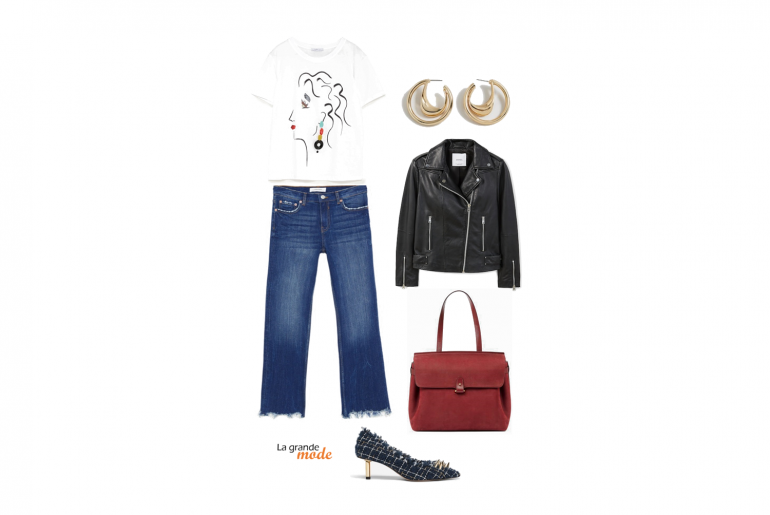 Jean, t-shirt…et escarpins en tweed : mélangeons les styles ! La Grande Mode - Idée look avec des escarpins en tweed - Tendance mode automne hiver 2018
