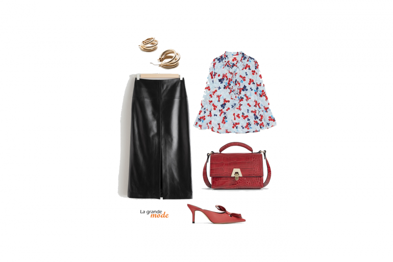 La Grande Mode - Idée look jupe en cuir et chemisier à fleurs - Tendance mode automne hiver 2018