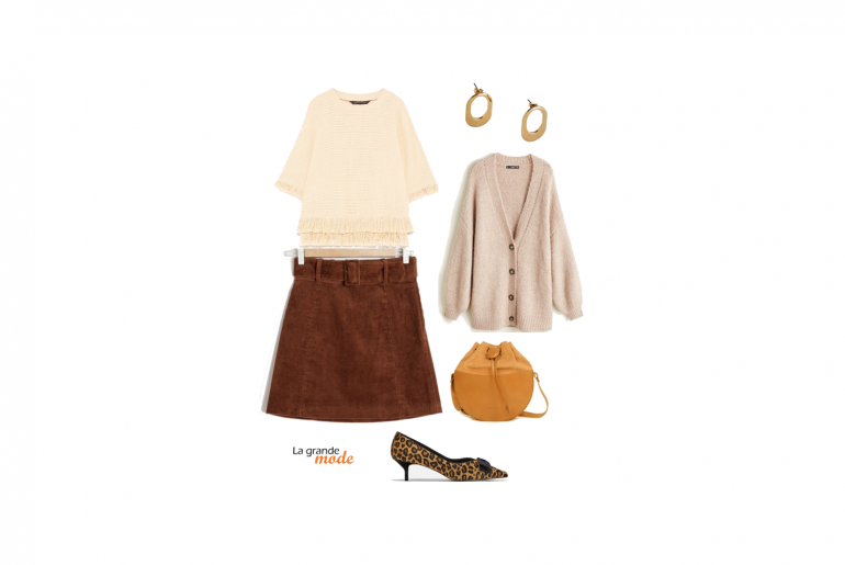 Jupe en velours : le must-have de l’automne La Grande Mode - Idée look avec une jupe en velours - Tendance mode automne hiver 2018