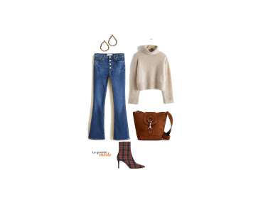 La Grande Mode - Idée look jean flare, col roulé et bottines tartan - Tendance mode automne hiver 2018