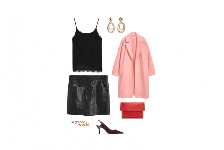 Jupe mini, Top lingerie & Manteau oversize : chic, je sors ! La Grande Mode - Idée look avec un manteau oversize - Tendance Mode Automne Hiver 2018
