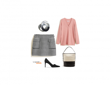 La Grande Mode - Idée look jupe pied de poule & pull maxi - Tendances mode automne hiver 2018