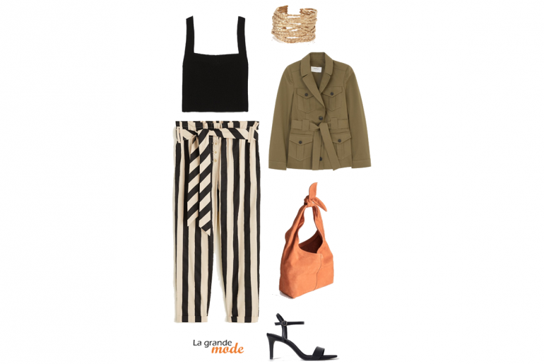 La Grande Mode - Idée look avec un pantalon rayé et une veste saharienne - SS209 - Tendance Mode printemps été 2019